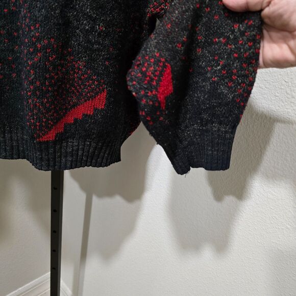 Vtg 80s Cuccini Italian Red Black Mens Sweater Sz XL Grandpa Geometric Warm Cozy - Picture 3 of 8